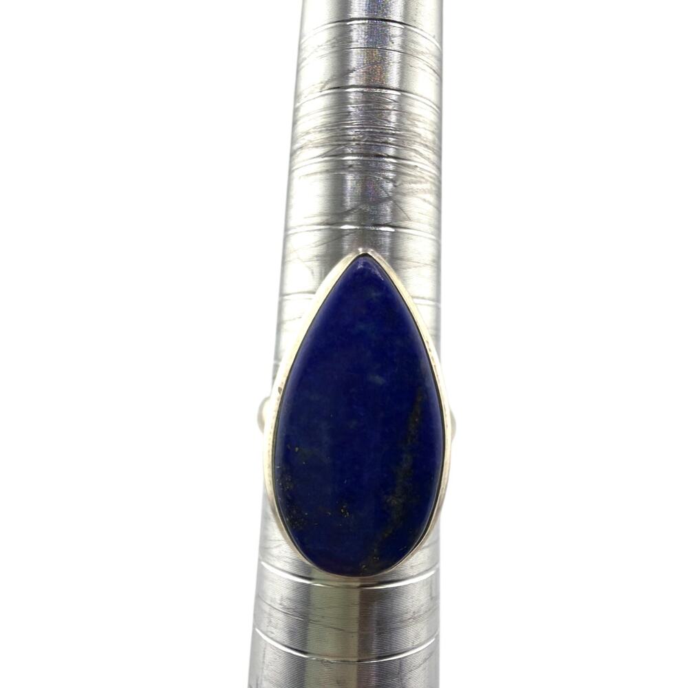 Sterling Silver Teardrop Lapis Lazuli Artisan Statement Ring Size 7.5